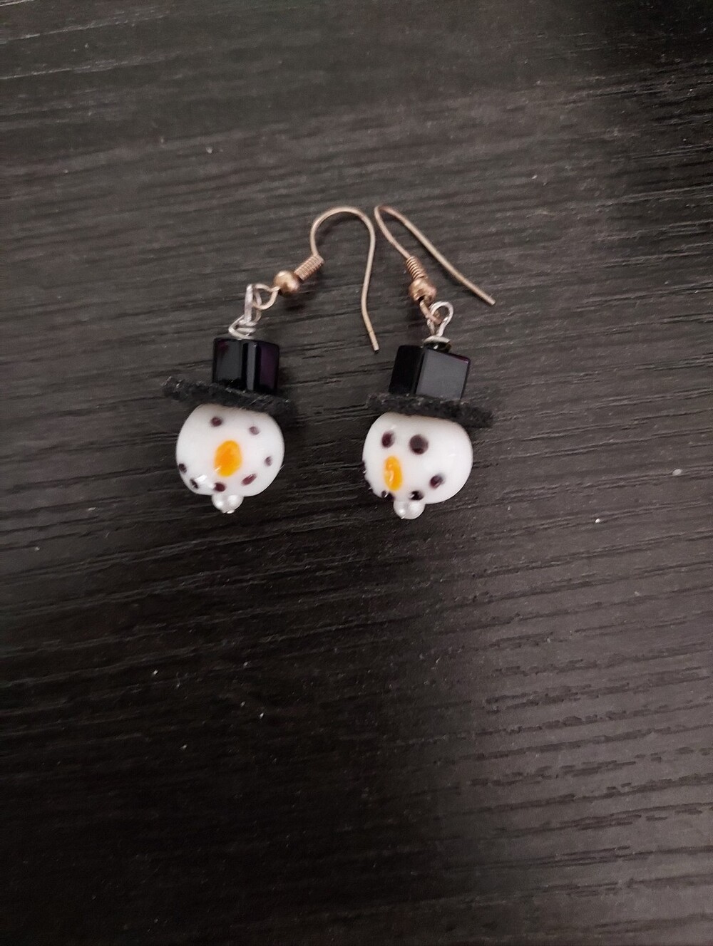 Snowman Drop Earrings in White and Black